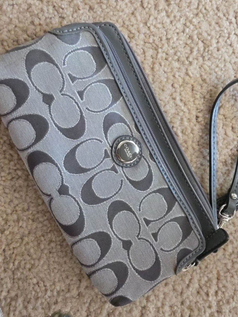 Coach Gray Signature Jacquard Wristlet with Dark Trim